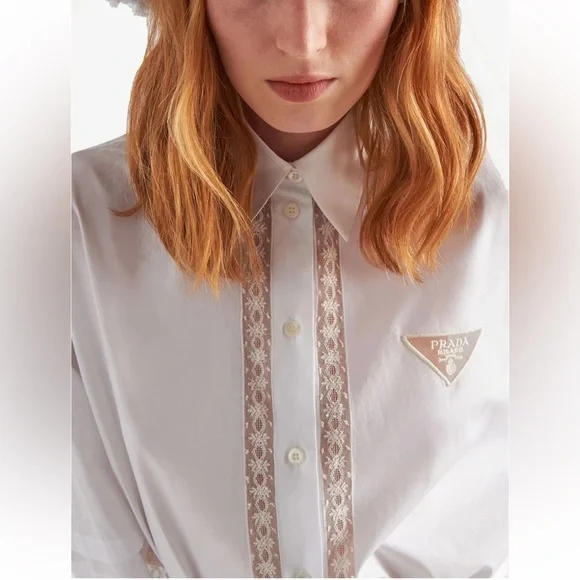 Prada White Long Sleeve triangle logo Shirtdress coverup tie dress - Picture 6 of 6